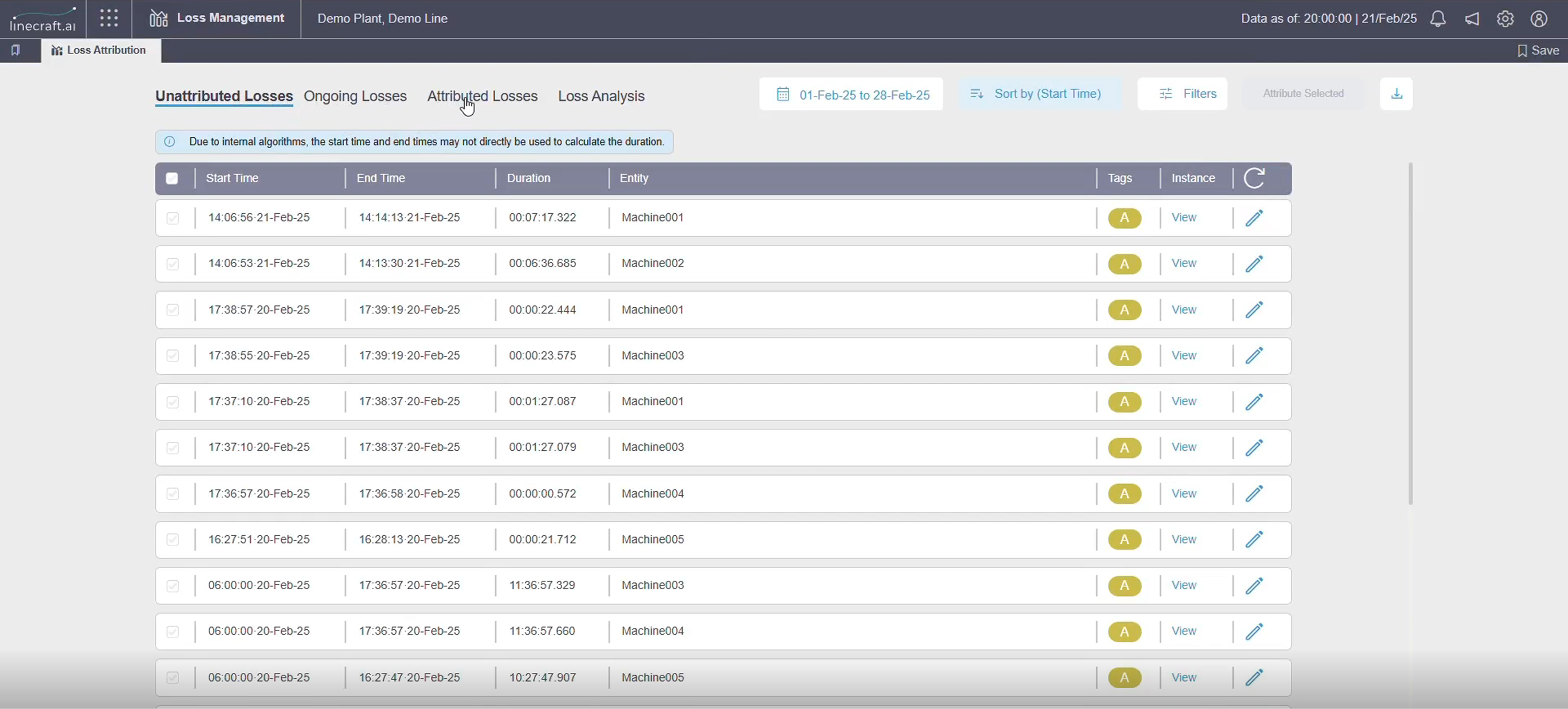 Loss management module screenshot