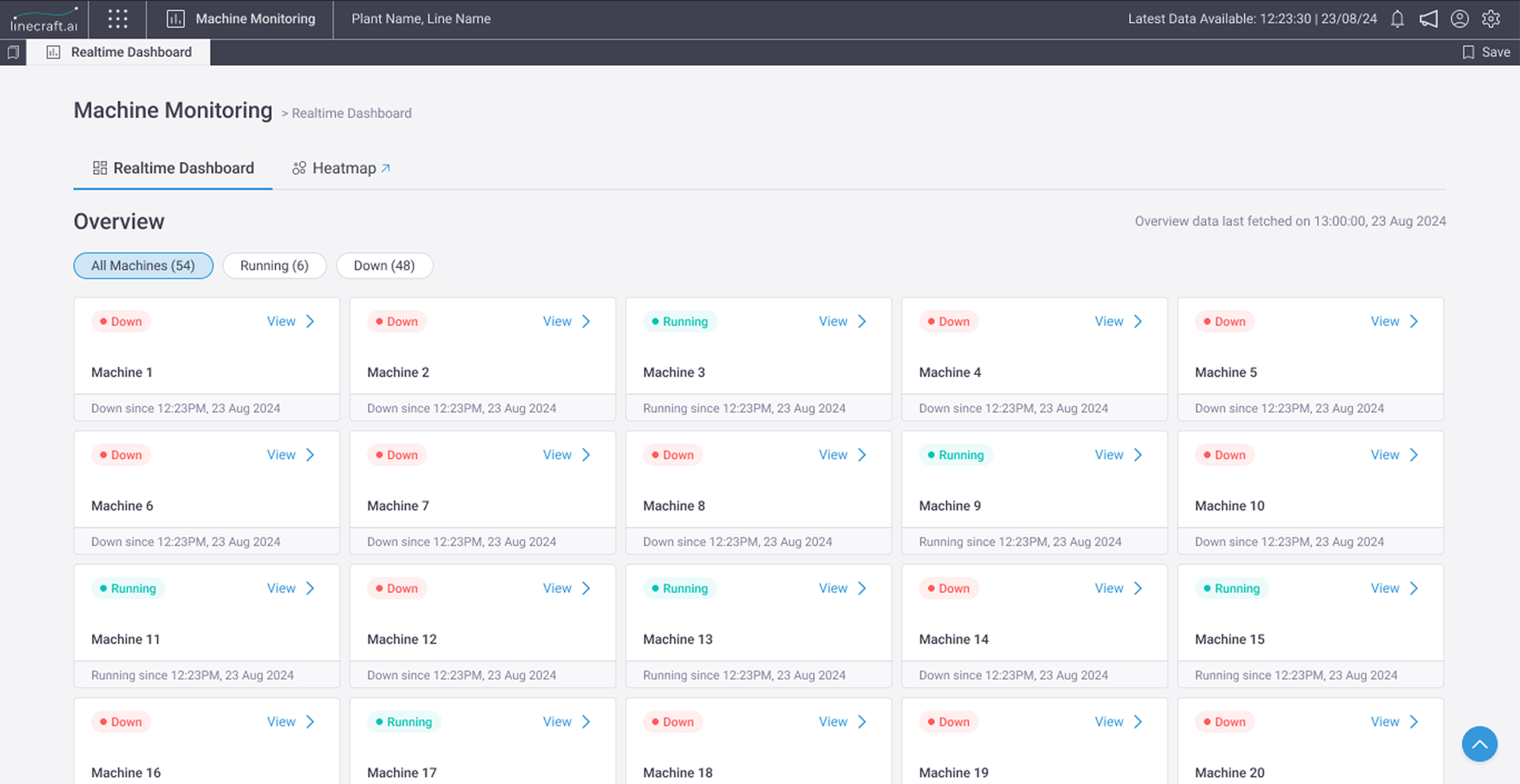 Machine monitoring module screenshot