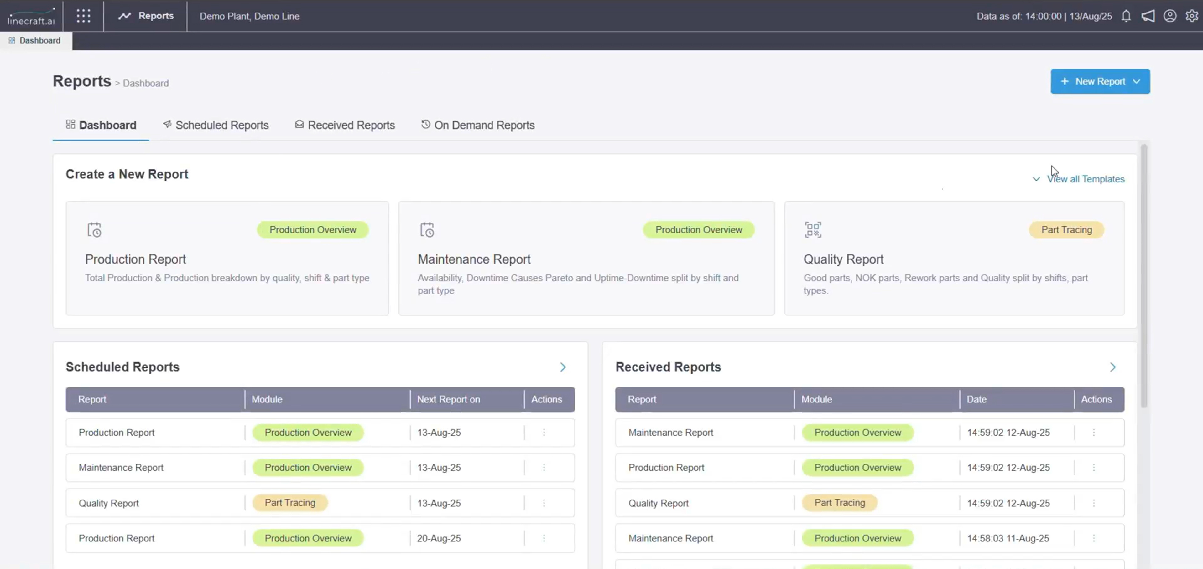 Reports module screenshot